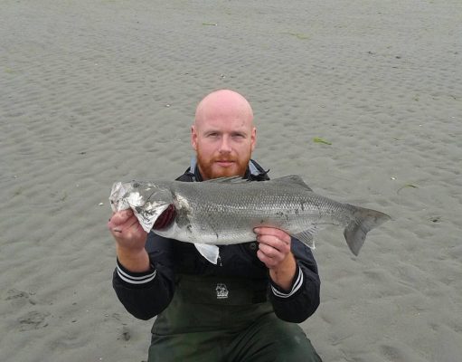 Mines a bass at Courtmasherry says Patrick, Lady Patricia prefers blues Patrick Weblin with bass at Courtmasherry