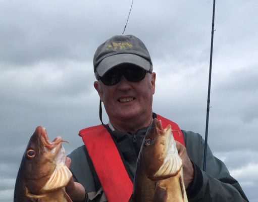 Two nice Kelpy Cod on the fly