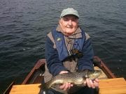 Mayfly and sedge hatches make for good fishing on Corrib Brendan Burke from Dublin, still tempting wily Corrib trout in his 86th year, with a nice trout caught recently with Larry McCarthy.