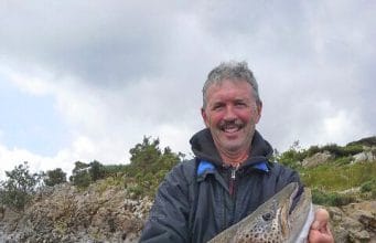 Brian Joyce from Derrypark Lodge with a magnificent 15.5lbs ferox trout caught on Lough Mask