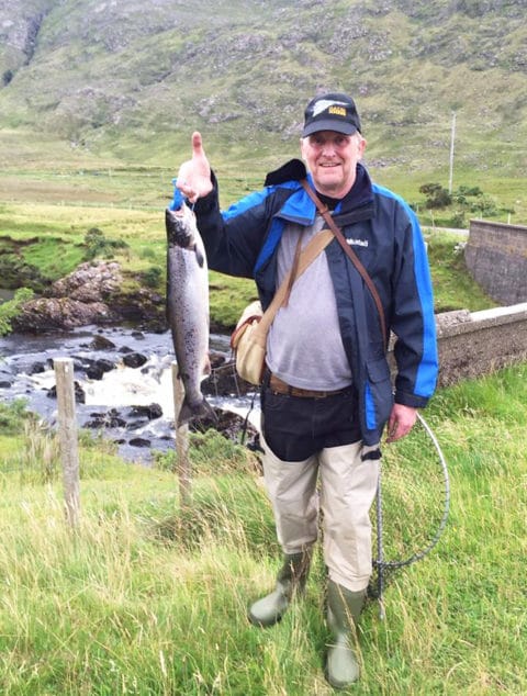 Chris Williams with a nice August grilse at the Broken Bridge on the Erriff