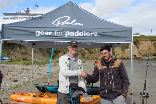 Gary Robinson congratulates Ian Burton as winner of the Irish Kayak Fishing Open 2015