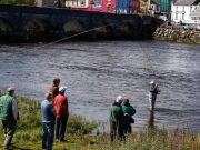 Heavy rain makes the Laune unfishable Kieran Conlon demonstrates