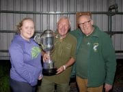 Ennell win for Mick Flanagan Eleanor Quinn and her Grandad Con Hope present Mick Flanagan with Lough Ennell Perpetual Cup