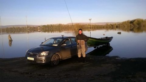 Tim Hannon, Ballinrobe, heading out for the first time this year from a very flooded car park in Cushlough.