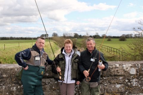 Anglimng Guide Peter Cunningham with Elisabeth and Eric Boulet on a Cool Day in the Boyne Valley