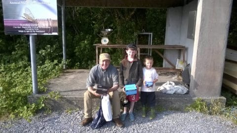 (Left to Right) Dan O Donovan Clonbur, Domhnall Ryan Cong & Odhran Mannion Roundstone at the Annual Mayfly Competition held by Cong Angling Club on Sunday