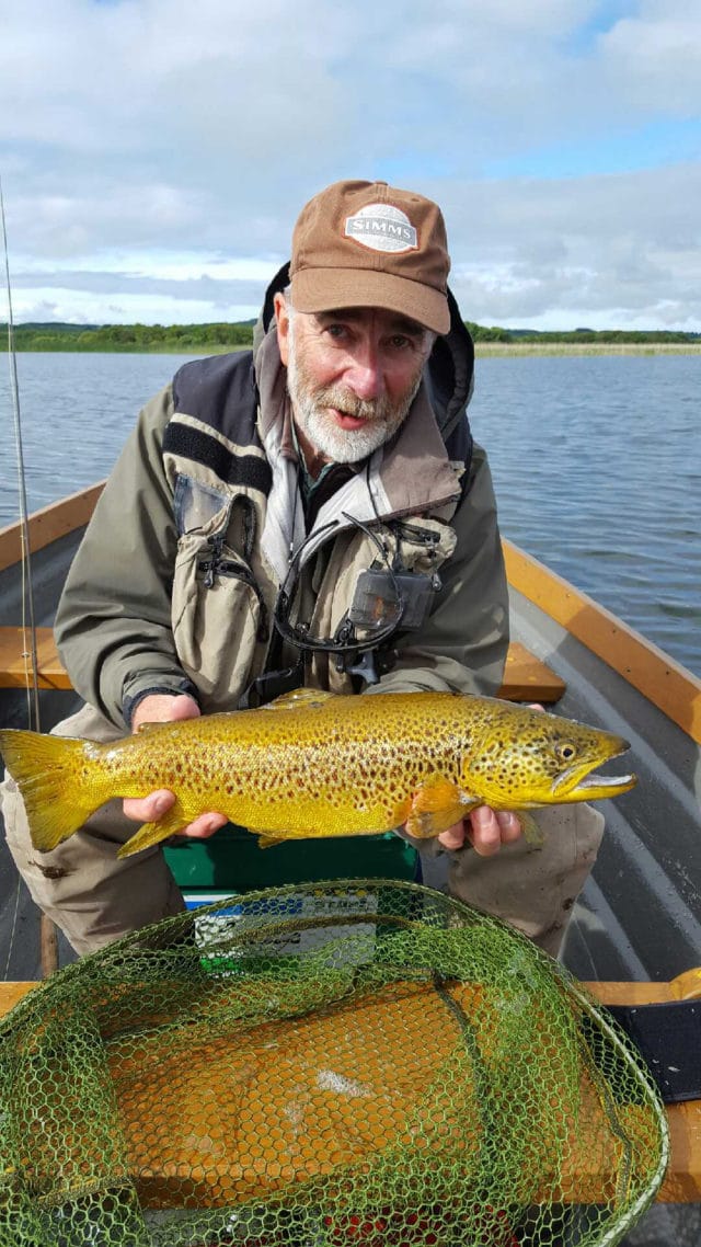 Jim McEvoy Cork with an excellent Corrib trout caught on Caenis, guided by Larry McCarthy of Corrib View Lodge Glencorrib