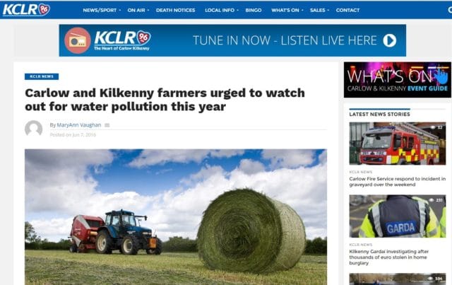 Carlow and Kilkenny farmers urged to watch out for water pollution this year