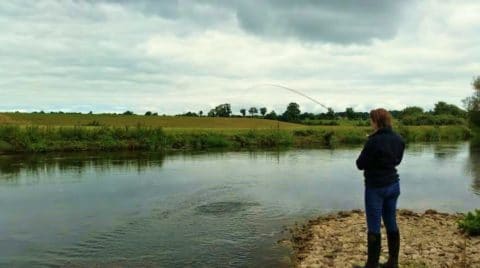 Katie Plays a Fish on the River Boyne Earlier This Week