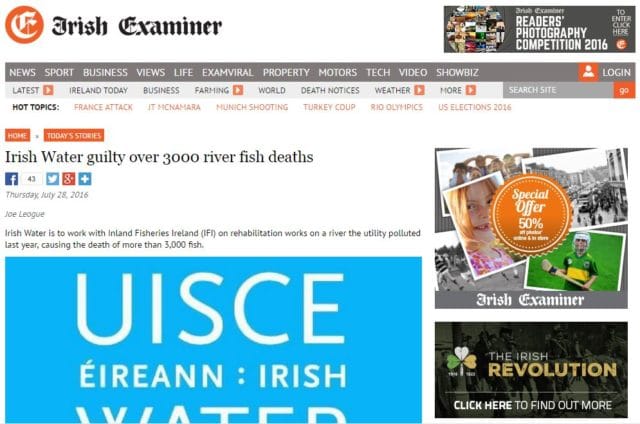 Irish Water guilty over 3000 river fish deaths, Irish Examiner