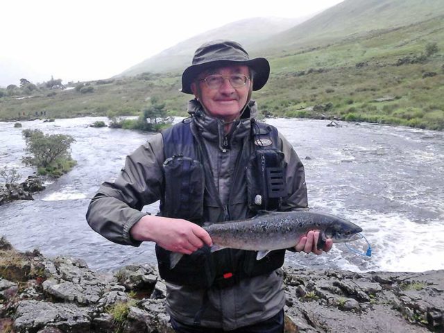 Enda O'Connell with a nice Erriff grilse on a misty day at the Falls Pool, July 2016