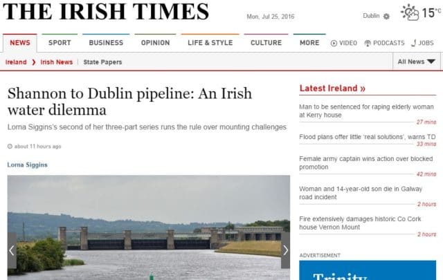 Shannon to Dublin pipeline: An Irish water dilemma, Irish Times