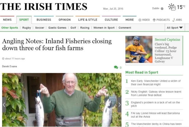 Angling Notes: Inland Fisheries closing down three of four fish farms