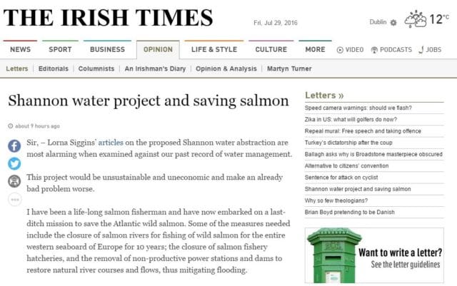 Letter: Shannon water project and saving salmon - Irish Times