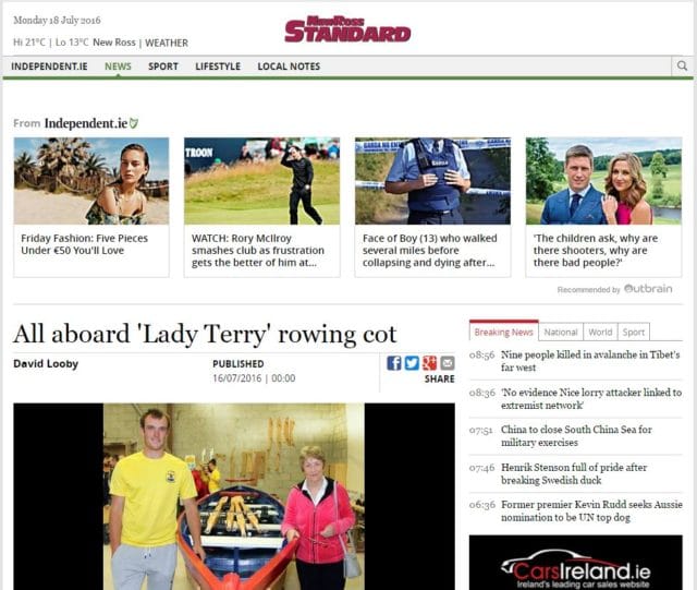 All aboard 'Lady Terry' rowing cot