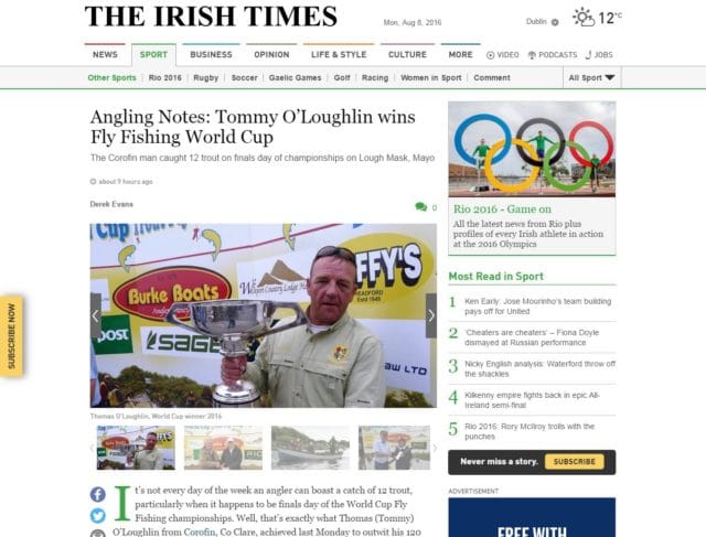 Angling Notes: Tommy O’Loughlin wins Fly Fishing World Cup, Irish Times