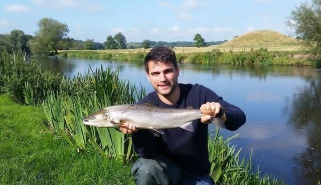 Gabriel from France with his fish from the River Boyne which he released