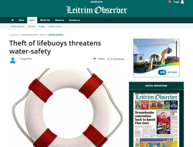 Theft of lifebuoys threatens water-safety, Leitrim Observer