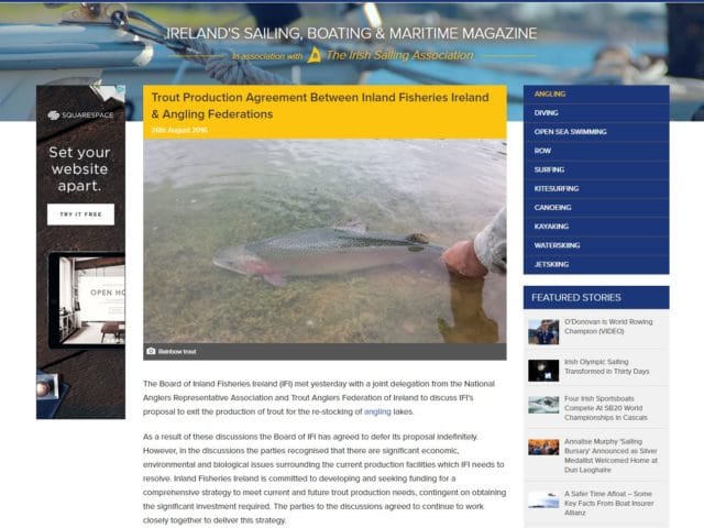 Trout Production Agreement Between Inland Fisheries Ireland & Angling Federations