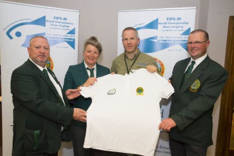 David McInerney (centre), River Basin Director at Inland Fisheries Ireland with Anne Whitty, Ladies Captain, Martin Howlin, Men’s Captain, and John O’ Brien, Men’s Team Manager at the launch of the Senior World Shore Angling Championships