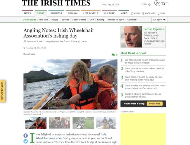 Angling Notes: Irish Wheelchair Association’s fishing day