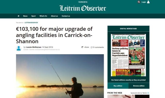 €103,100 for major upgrade of angling facilities in Carrick-on-Shannon, Leitrim Observer €103,100 for major upgrade of angling facilities in Carrick-on-Shannon, Leitrim Observer
