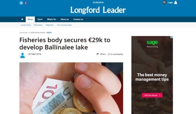 Fisheries body secures €29k to develop Ballinalee lake