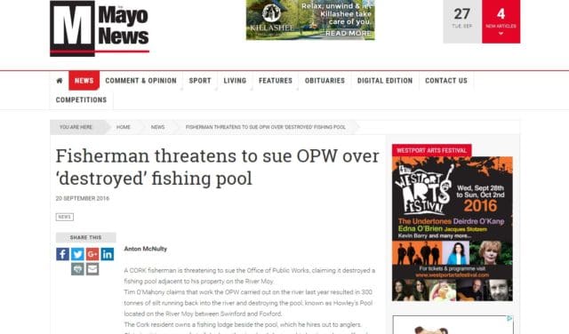 Fisherman threatens to sue OPW over ‘destroyed’ fishing pool