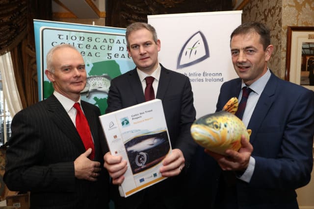 Dr Willie Roche, Senior Research Officer at Inland Fisheries Ireland, Minister Sean Kyne T.D. and Dr Cathal Gallagher, Head of Research and Development at Inland Fisheries Ireland