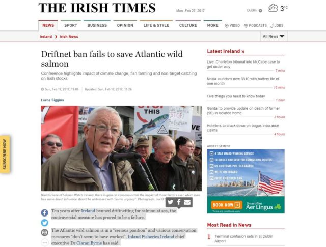 Driftnet ban fails to save Atlantic wild salmon