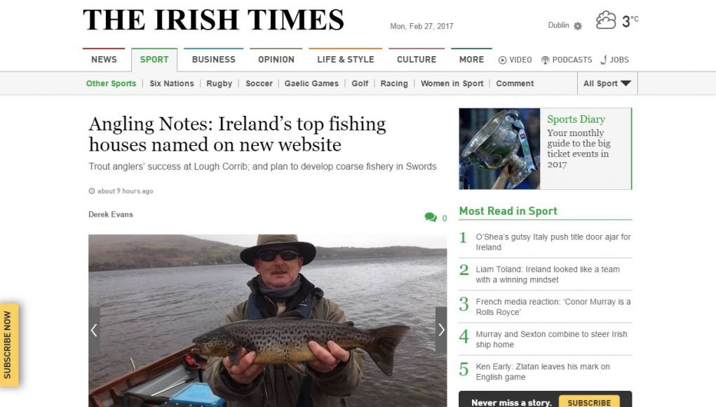 Angling Notes: Ireland’s top fishing houses named on new website