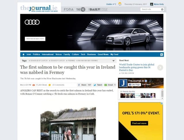The first salmon to be caught this year in Ireland was nabbed in Fermoy