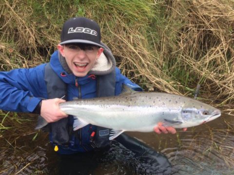 A delighted James with the first salmon of the year from the Suir