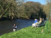 A couple of salmon from Blackwater Salmon Fishery Students watch as Glenda casts