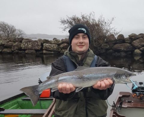 Mr. Hugh Patrick O’Connor of Boherbue North Cork, who came of age today in years and christened his 18th Birthday off with his first ever 6 ½ lbs. Salmon caught on the fly