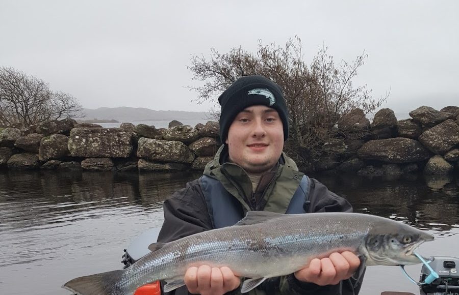 Mr. Hugh Patrick O’Connor of Boherbue North Cork, who came of age today in years and christened his 18th Birthday off with his first ever 6 ½ lbs. Salmon caught on the fly