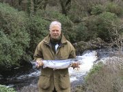 First Kylemore salmon for Geoffrey Geoffrey Fitzjohn at Tullywee Bridge Pool with the first salmon of 2017 from the Kylemore Abbey Fishery, 15 March 2017