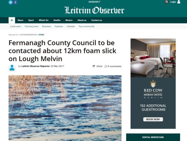 Fermanagh County Council to be contacted about 12km foam slick on Lough Melvin