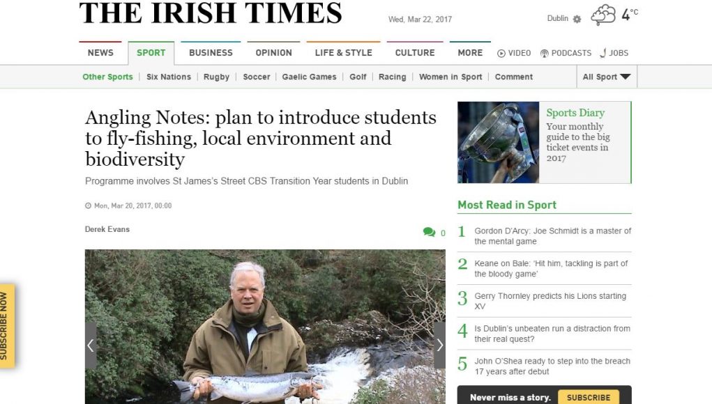 Angling Notes: plan to introduce students to fly-fishing, local environment and biodiversity