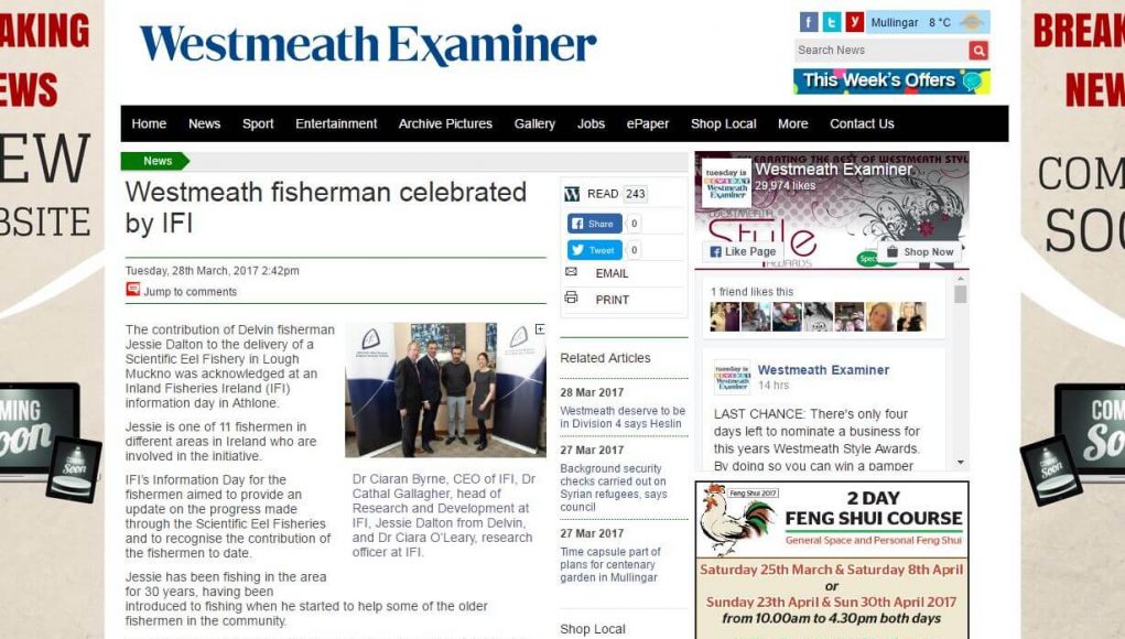 Newspaper clip Westmeath fisherman celebrated by IFI