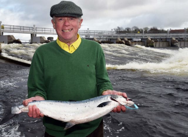 Dave Lenihan, Knocknacarra landed the first salmon of the season a fine fresh Salmon weighing 6.5lbs & was caught on a shrimp in Jimmy’s Pool on Thursday. . Photo: Joe Travers