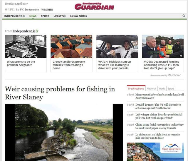Weir causing problems for fishing in River Slaney