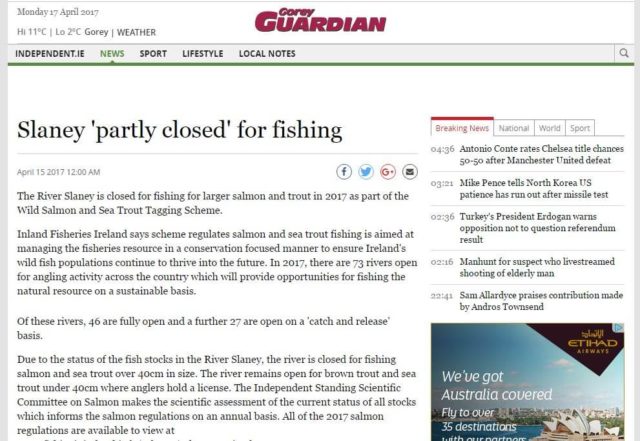 Slaney 'partly closed' for fishing