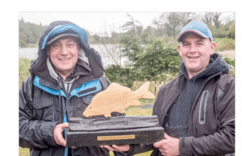 Pascal Weymes wins Gaulmoylestown winter league Niall Purcell of Gaulsmoylestowm Fishery presents Pascal Weymes with prize