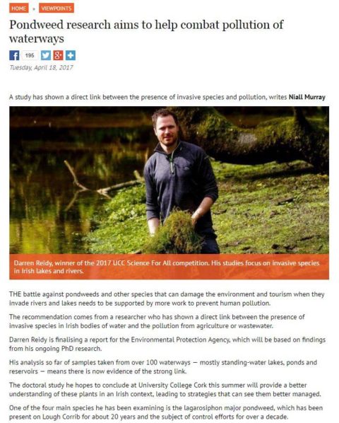 Pondweed research aims to help combat pollution of waterways
