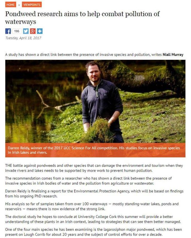 Pondweed research aims to help combat pollution of waterways