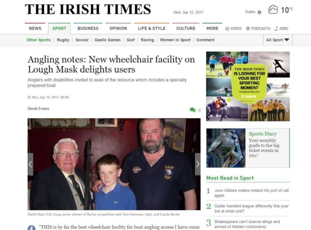 Angling notes: New wheelchair facility on Lough Mask delights users
