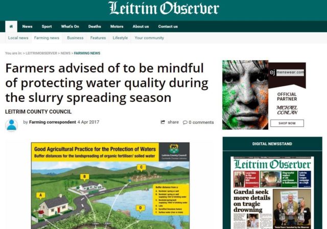 Farmers advised of to be mindful of protecting water quality during the slurry spreading season