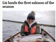 Liz lands the first salmon of the season, Portadown Times Liz lands the first salmon of the season